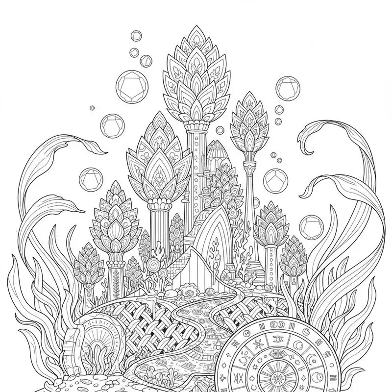 Surreal Underwater City Coloring Art