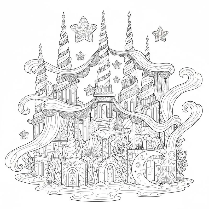 Surreal Underwater City Coloring Art