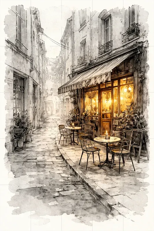 Artistic Ink Watercolor Scenes
