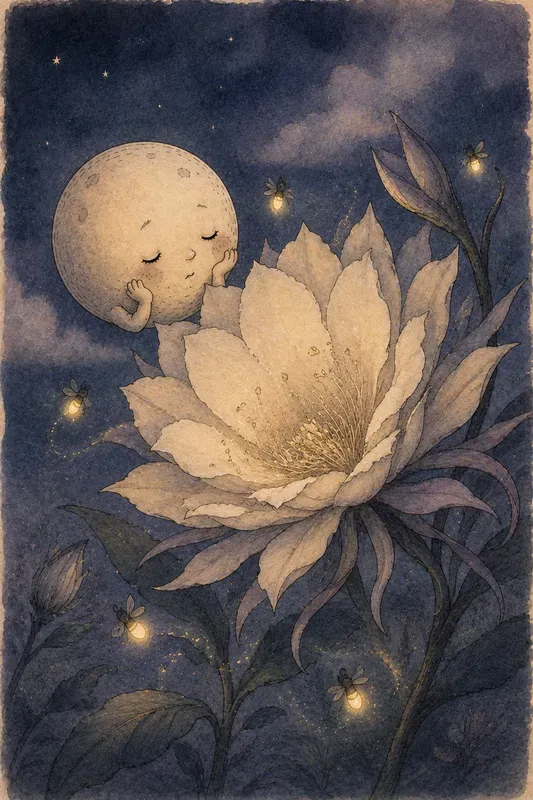 Sleepy Moon Ink Wash Storybook Art