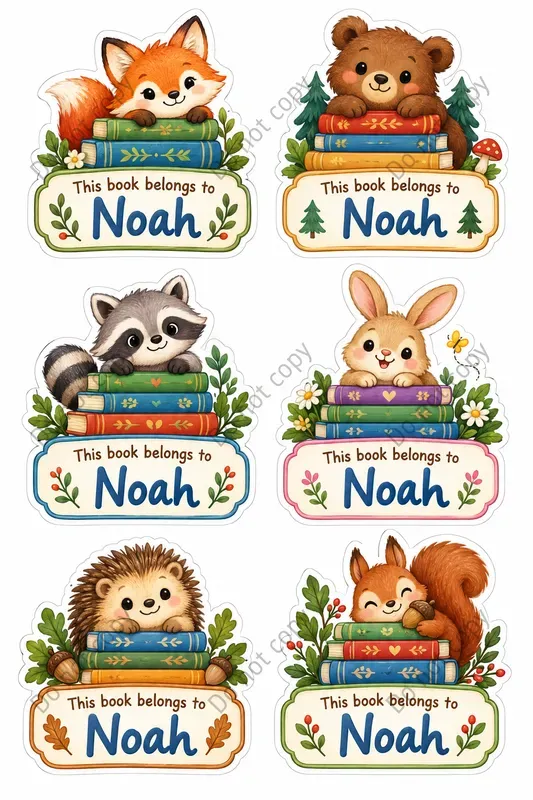 Cute Animal Bookplate Stickers