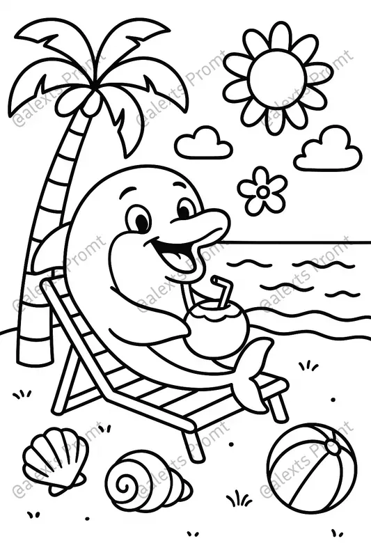 Summer Beach Animal Coloring Pages