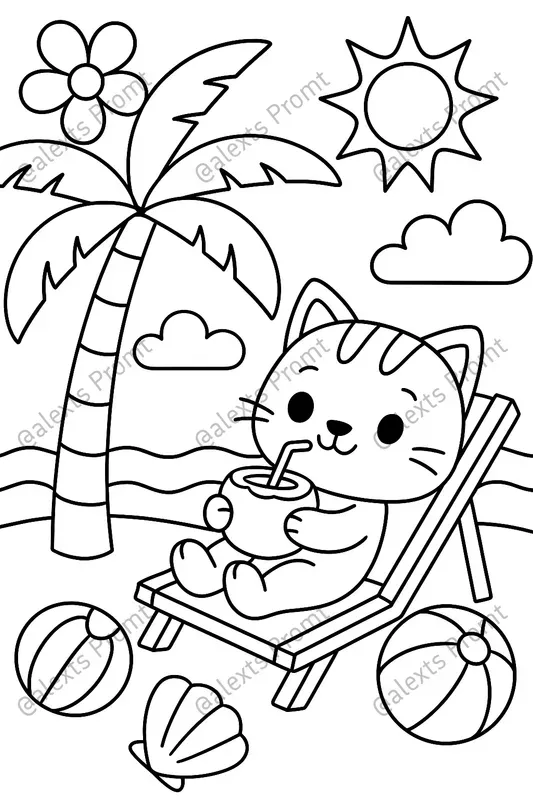 Summer Beach Animal Coloring Pages