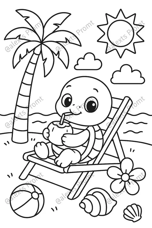 Summer Beach Animal Coloring Pages
