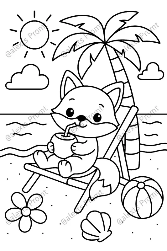 Summer Beach Animal Coloring Pages