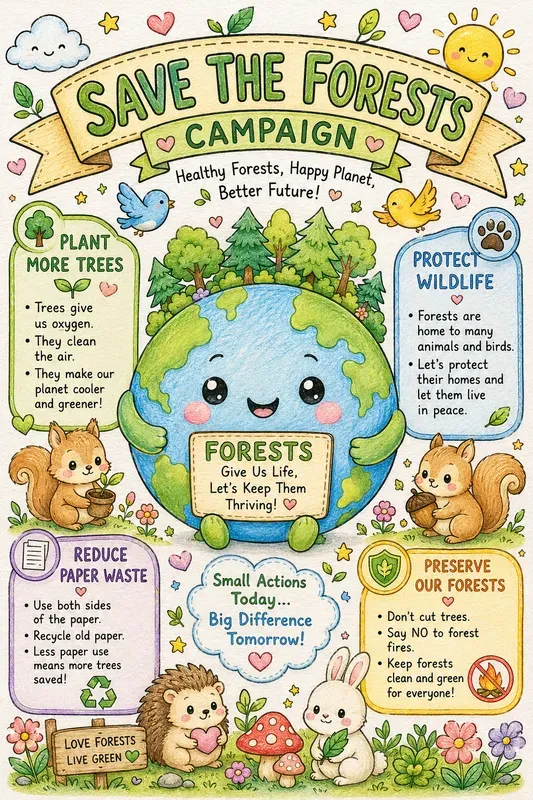 Cute Ecofriendly Kawaii Coloring Posters