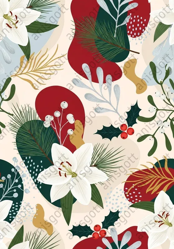 Christmas Abstract Winter Floral Pattern