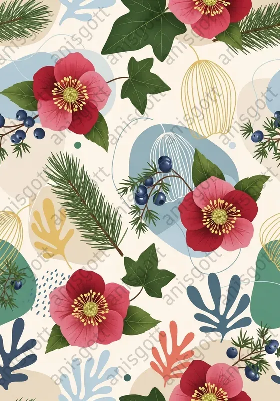 Christmas Abstract Winter Floral Pattern