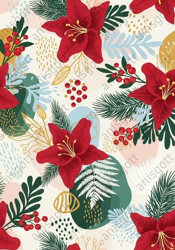 Christmas Abstract Winter Floral Pattern