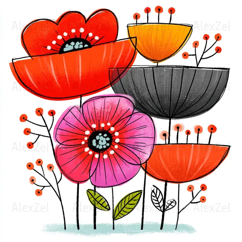 Abstract Floral Bouquets Vibrant Colors