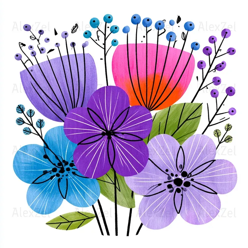 Abstract Floral Bouquets Vibrant Colors
