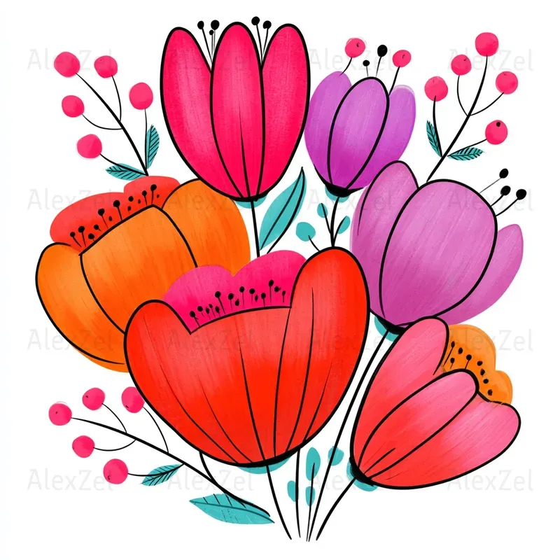 Abstract Floral Bouquets Vibrant Colors