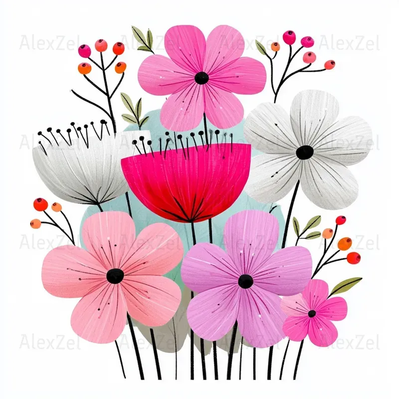 Abstract Floral Bouquets Vibrant Colors