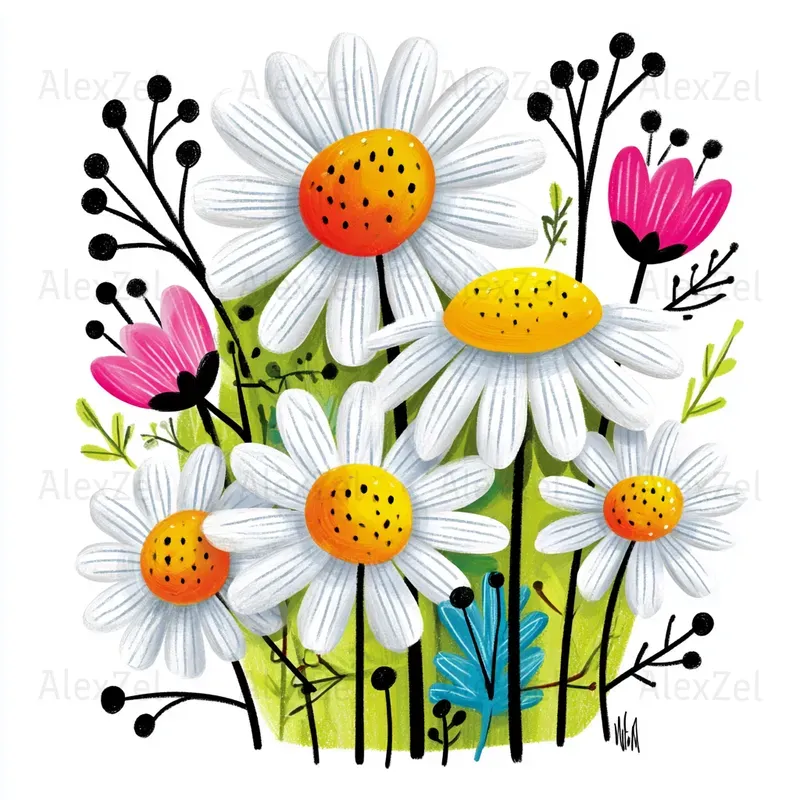 Abstract Floral Bouquets Vibrant Colors