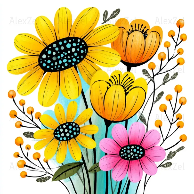 Abstract Floral Bouquets Vibrant Colors