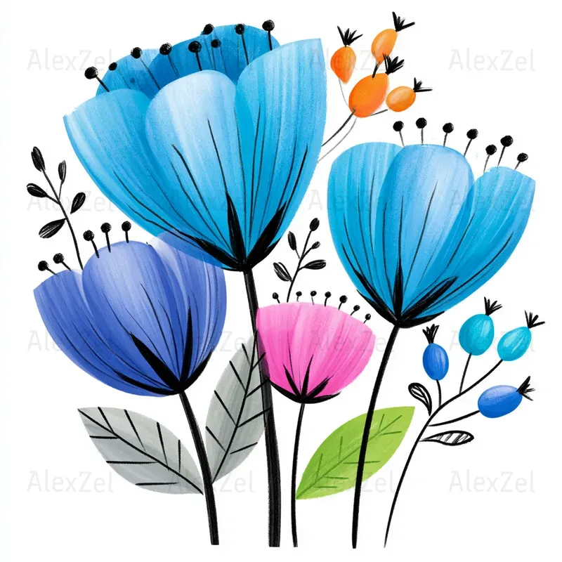 Abstract Floral Bouquets Vibrant Colors