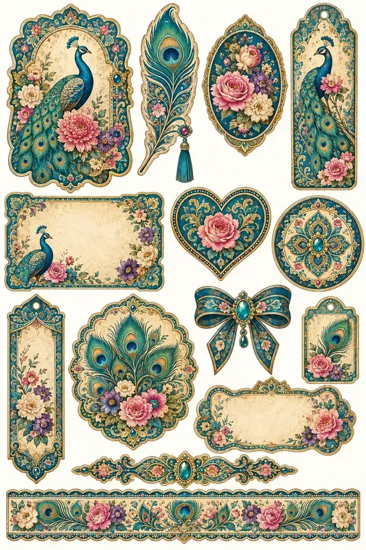 Vintage Teal Floral Ephemera
