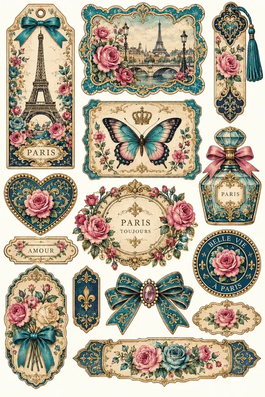 Vintage Teal Floral Ephemera