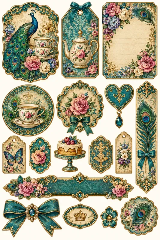 Vintage Teal Floral Ephemera
