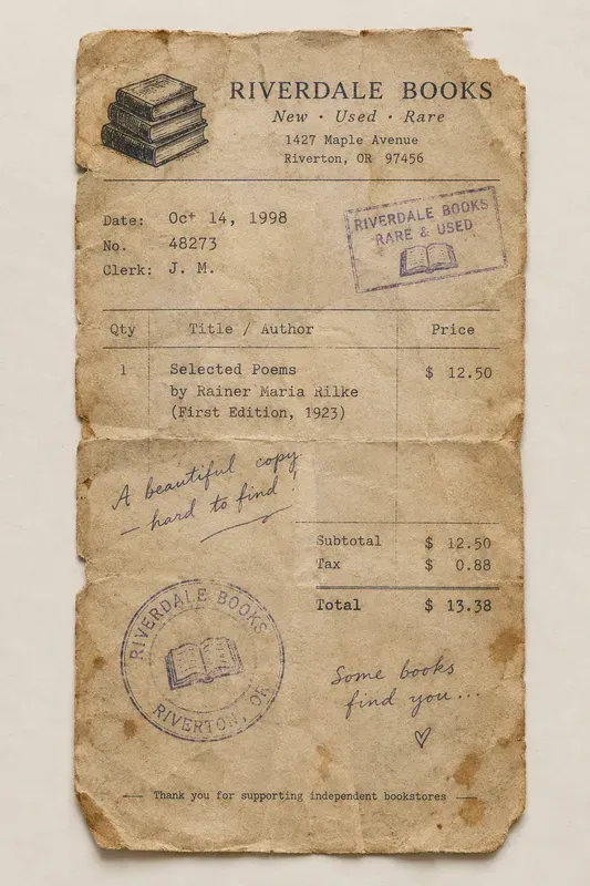 Vintage Bookstore Receipt Ephemera