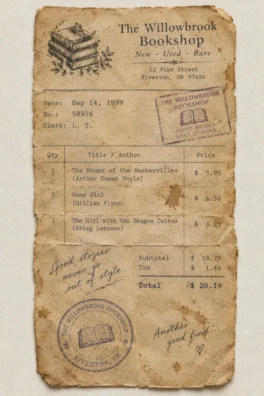 Vintage Bookstore Receipt Ephemera