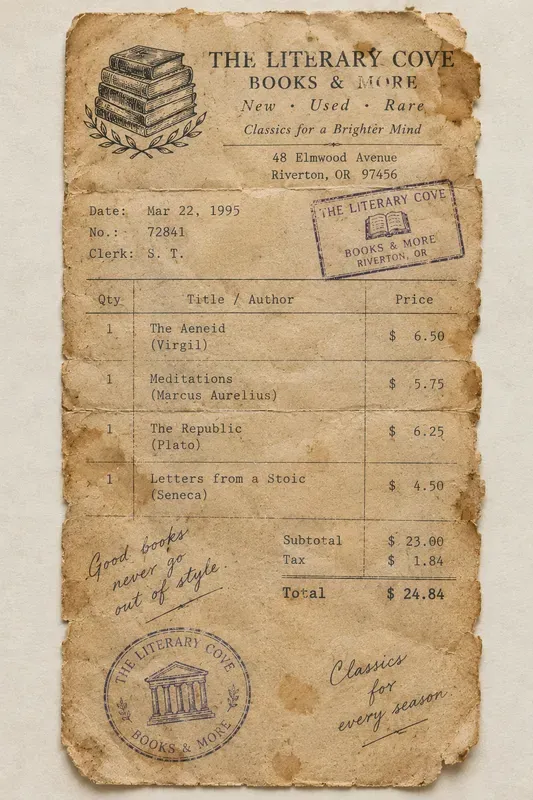 Vintage Bookstore Receipt Ephemera