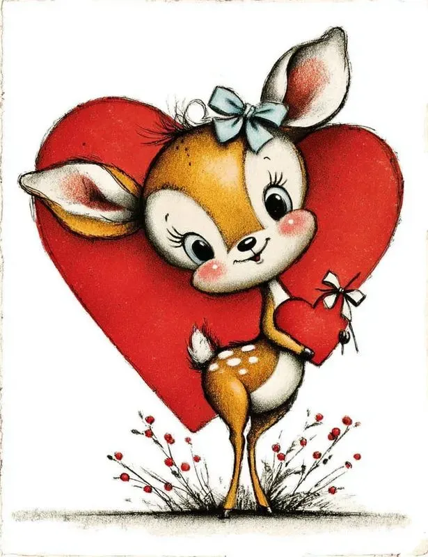 Vintage Valentine Animal Card Clipart