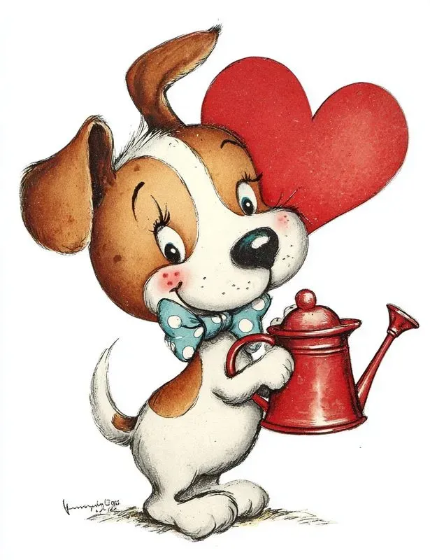 Vintage Valentine Animal Card Clipart