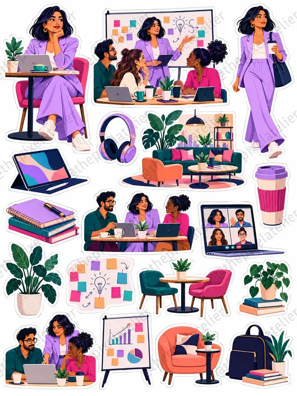 Remote Work Cafe Planner Sticker Sheets