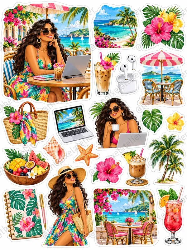 Remote Work Cafe Planner Sticker Sheets
