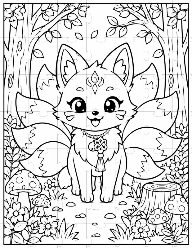 Kawaii Kitsune Fox Coloring Book Pages