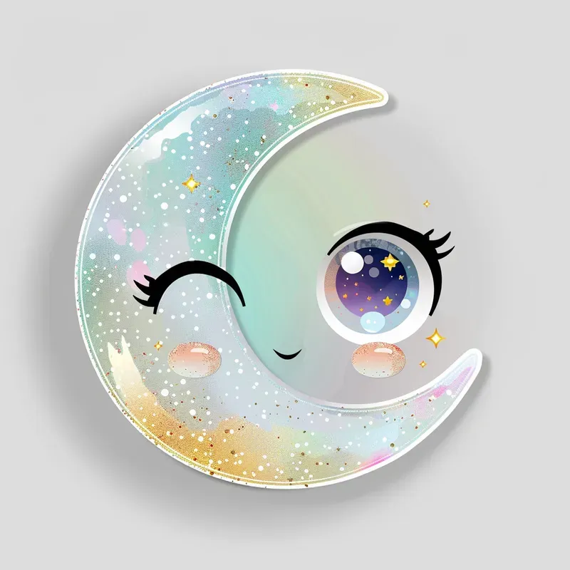 Glittery Rainbow Kawaii Stickers