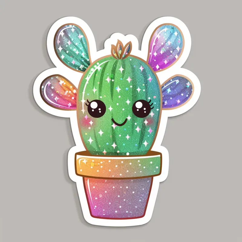 Glittery Rainbow Kawaii Stickers