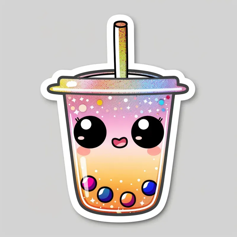 Glittery Rainbow Kawaii Stickers