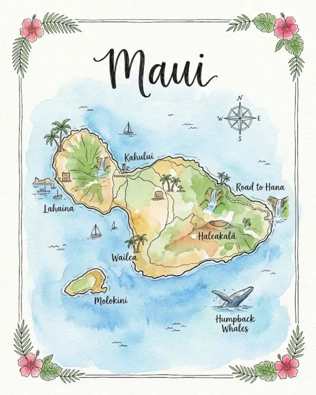 Watercolor Ink Island Travel Maps