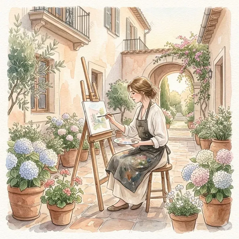 Luxury Watercolor Patio Illustrations