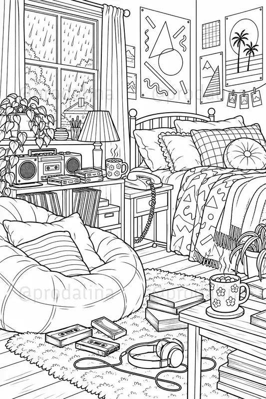 Cozy Gen X Nostalgia Coloring Pages