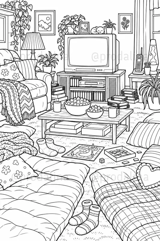 Cozy Gen X Nostalgia Coloring Pages