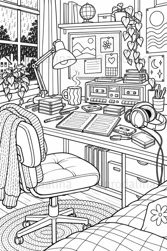 Cozy Gen X Nostalgia Coloring Pages