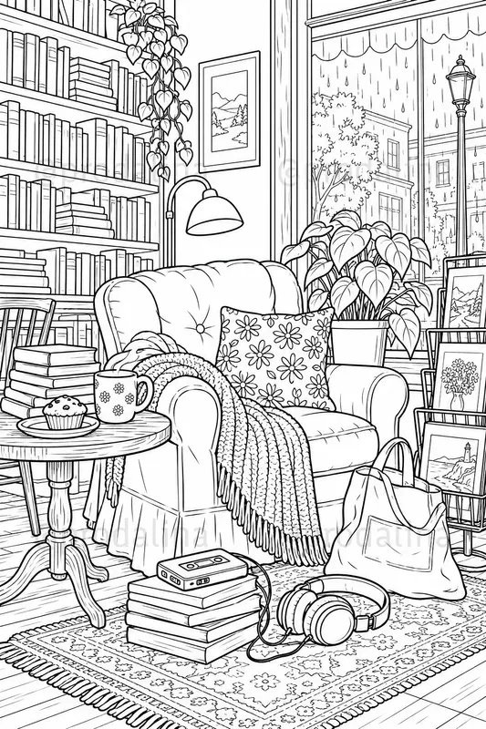 Cozy Gen X Nostalgia Coloring Pages