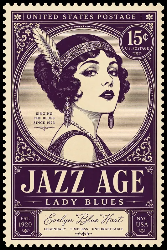 Vintage Duotone Postage Stamp Art
