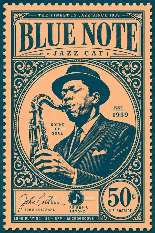 Vintage Duotone Postage Stamp Art