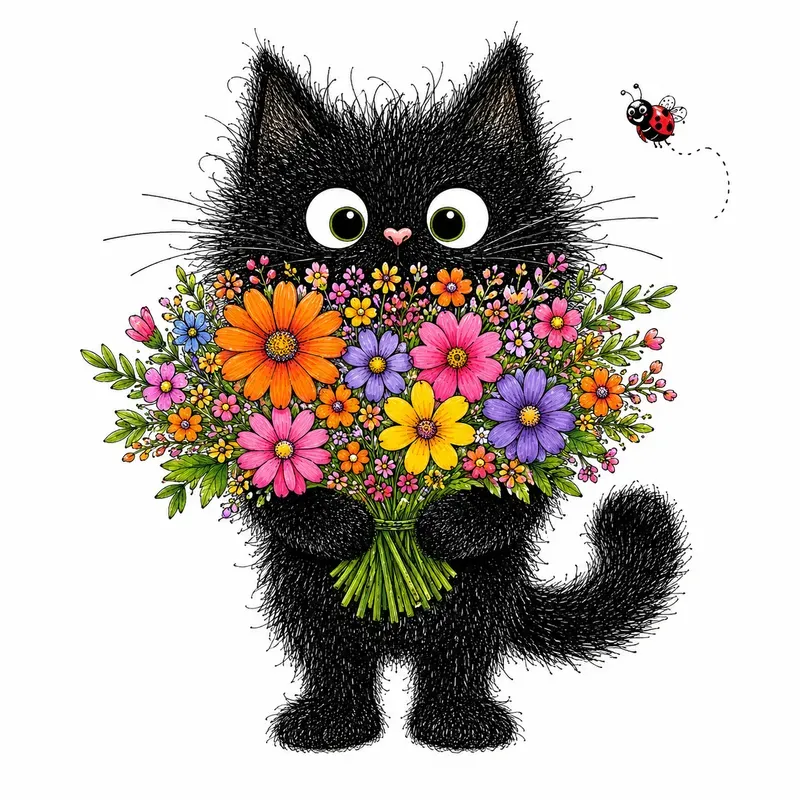 Whimsical Cute Animal Floral Art
