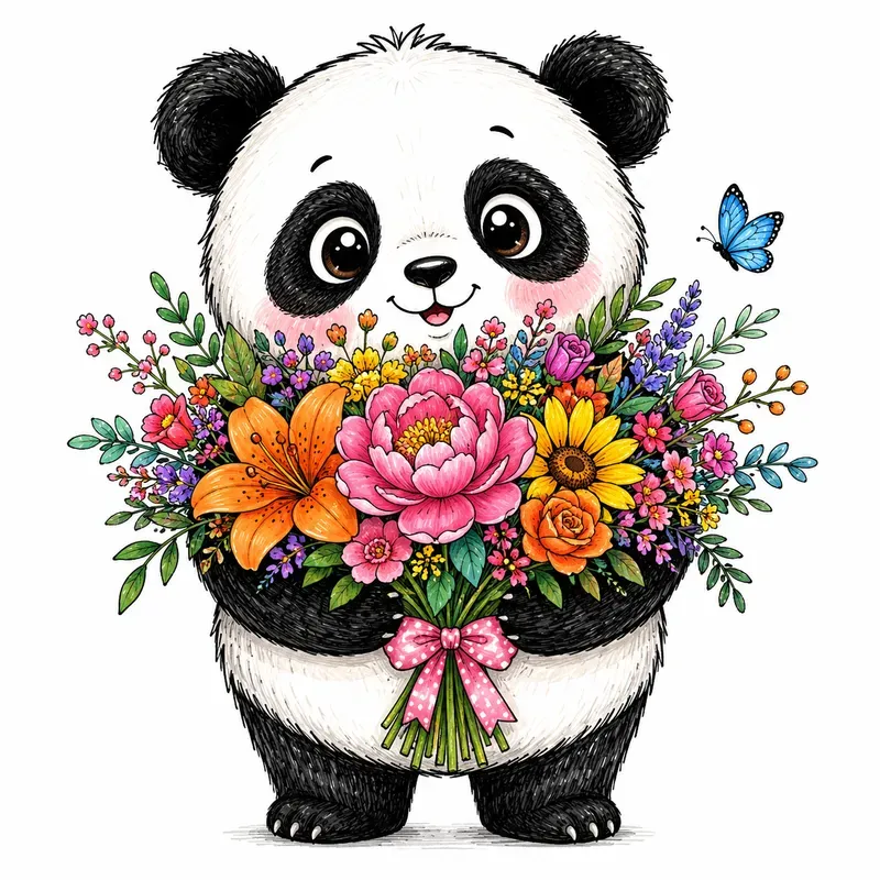Whimsical Cute Animal Floral Art