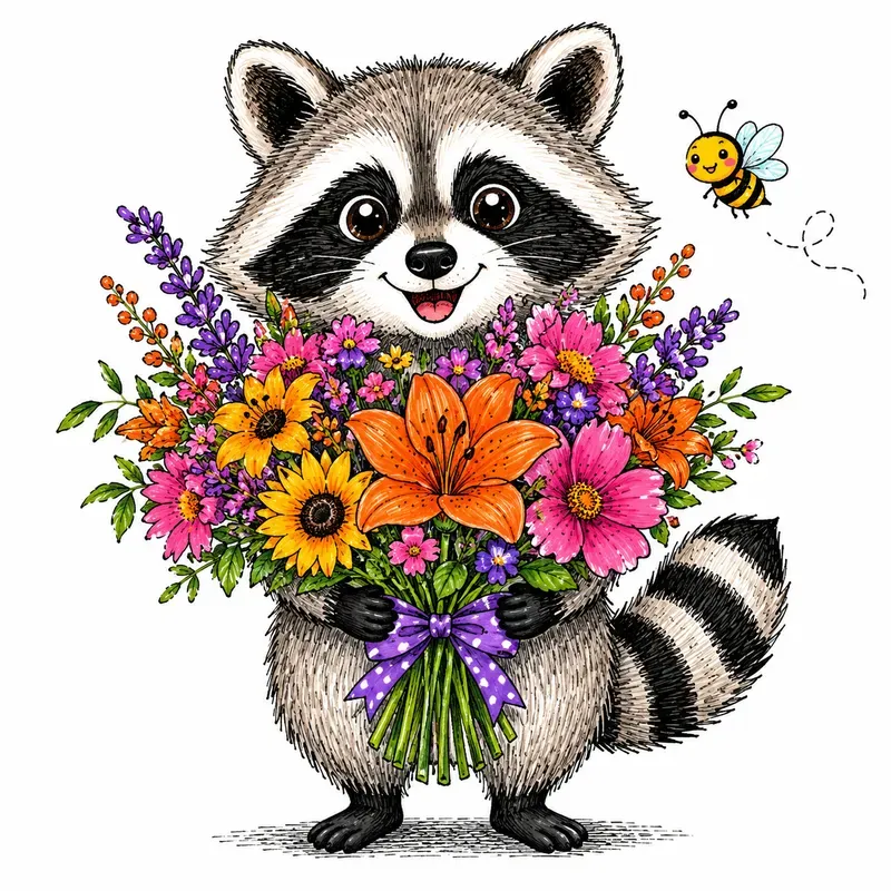 Whimsical Cute Animal Floral Art