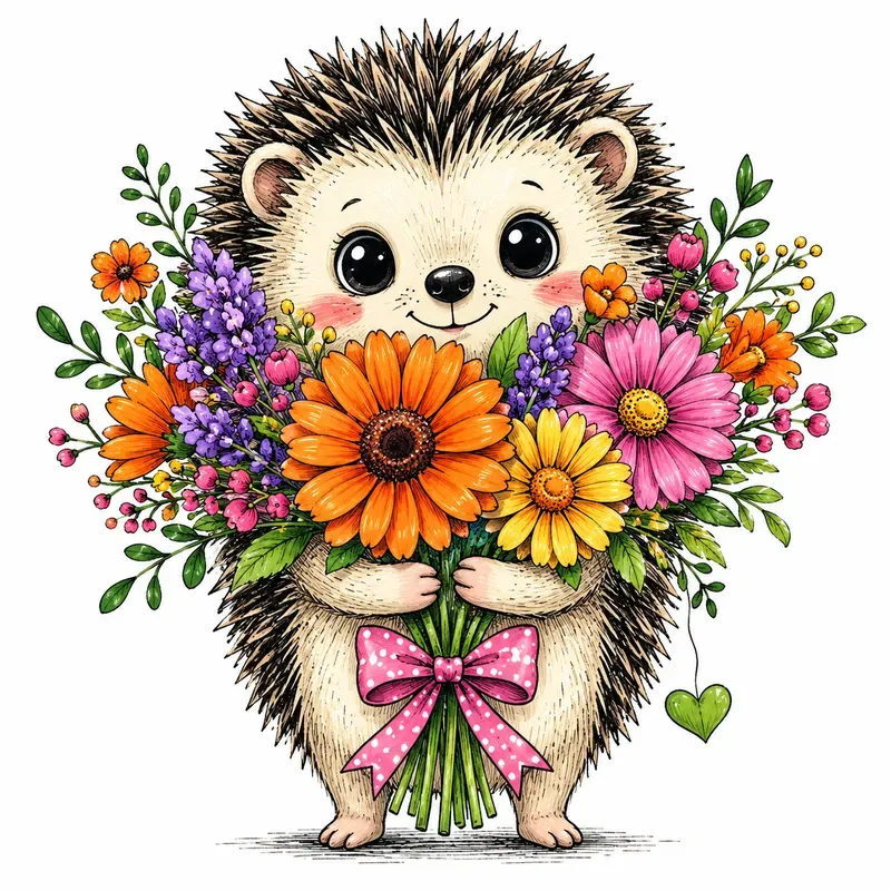 Whimsical Cute Animal Floral Art