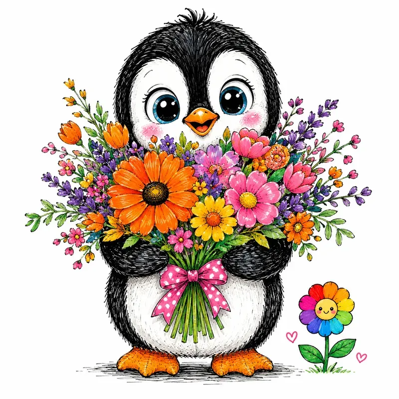Whimsical Cute Animal Floral Art