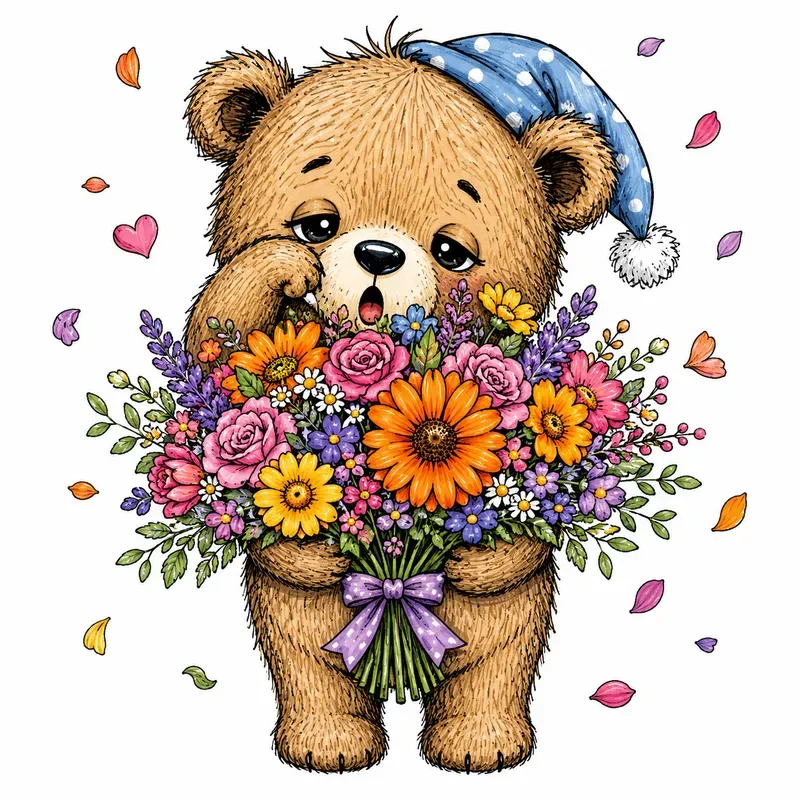 Whimsical Cute Animal Floral Art