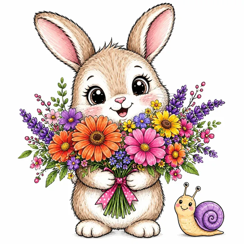 Whimsical Cute Animal Floral Art
