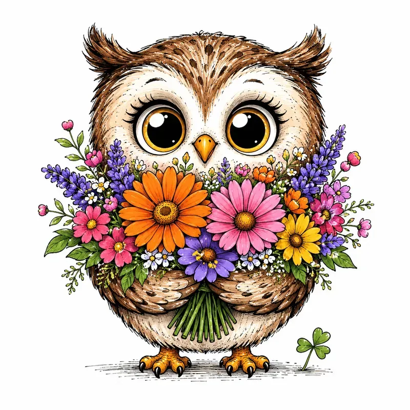 Whimsical Cute Animal Floral Art